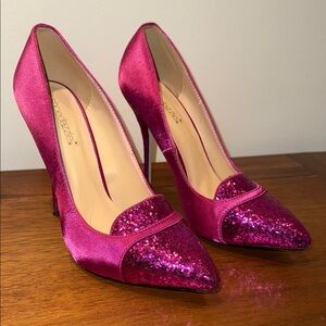 Shoe Dazzle Fuchsia Pink Satin & Glitter Pointed-Toe Stiletto Heels